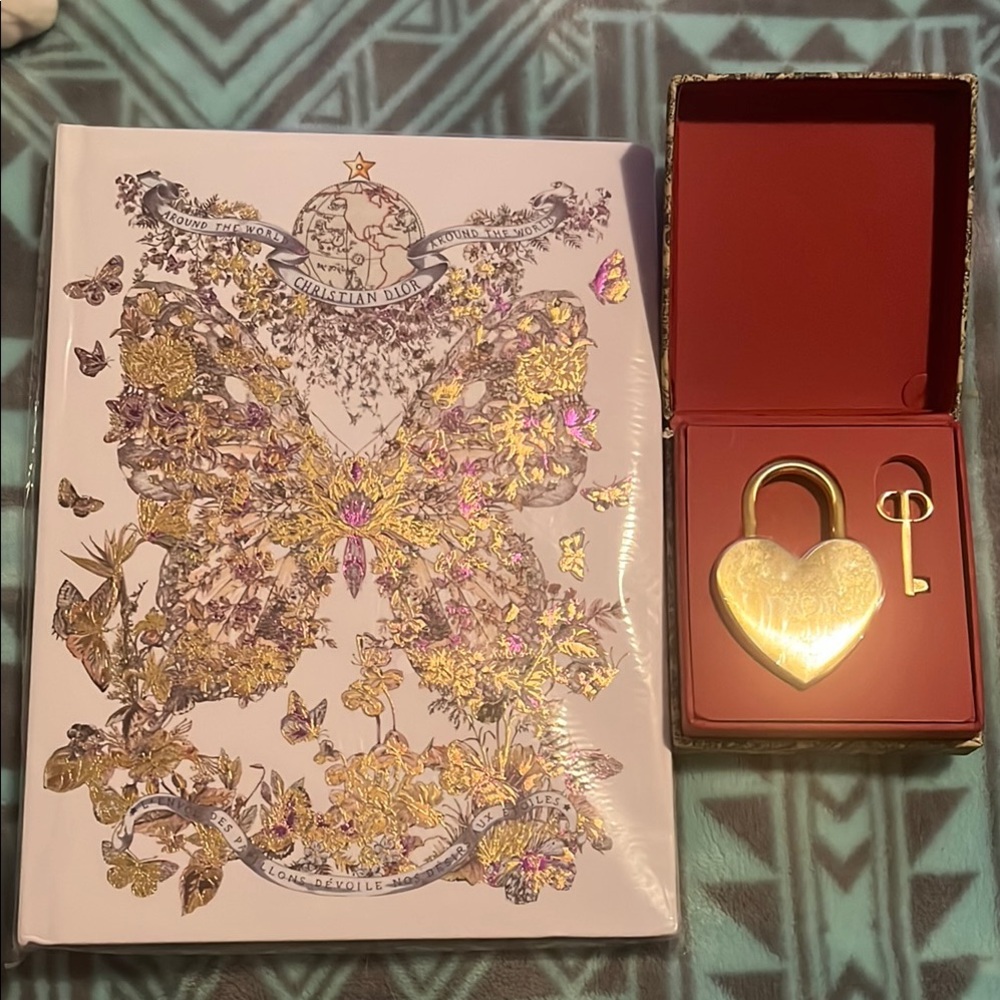Dior Blank Notebook and Heart Lock and Key set new